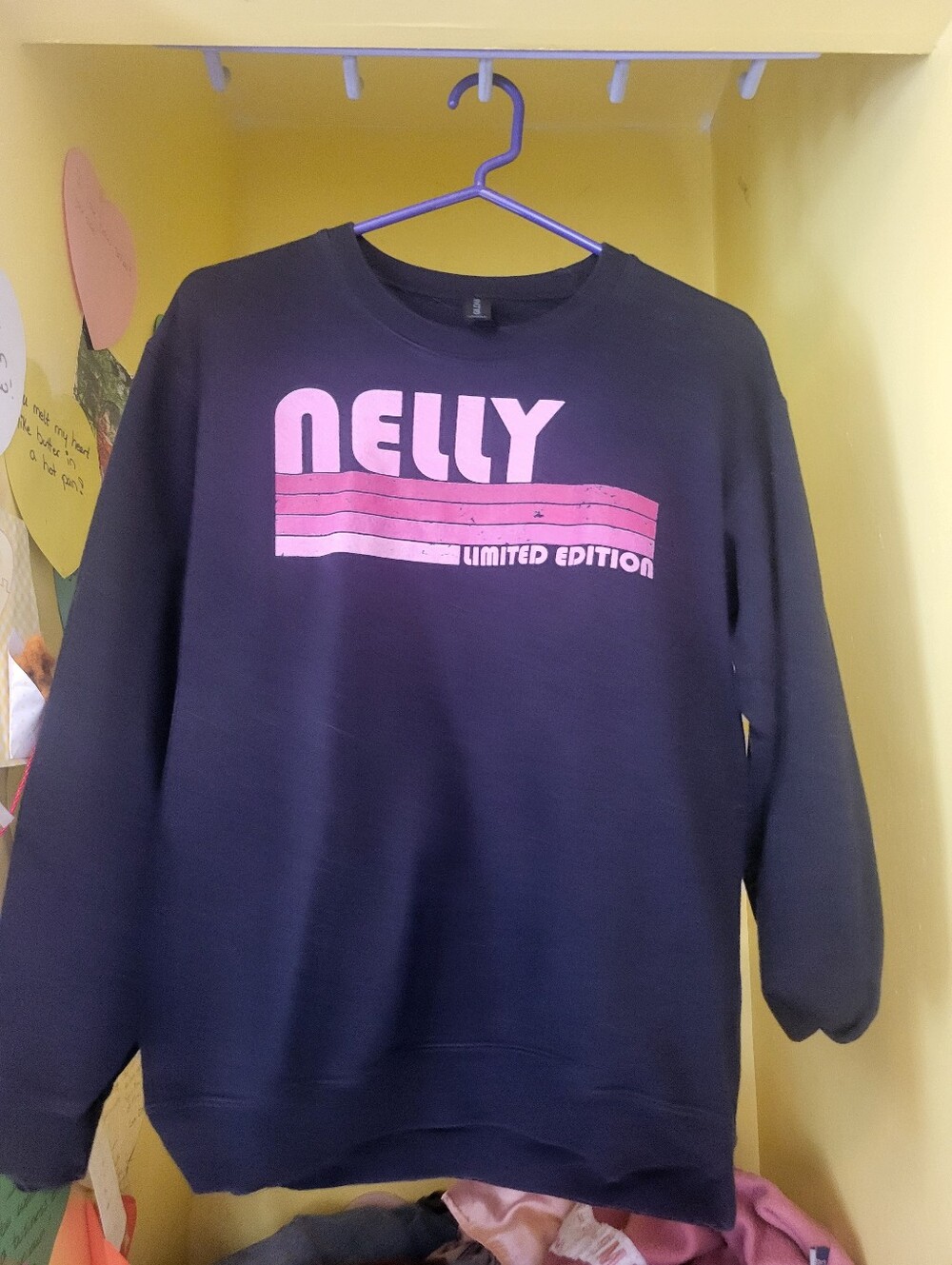 Gildan Black Crewneck Sweatshirt with Pink Nelly Logo